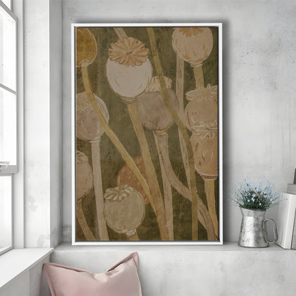 Neutral Abstract Floral Oil Painting Muted Botanical Framed Canvas Print Wall Art, Gallery Framed Canvas Print Wall Art