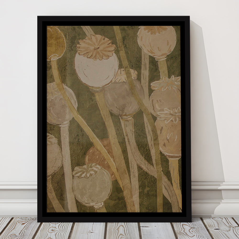 Neutral Abstract Floral Oil Painting Muted Botanical Framed Canvas Print Wall Art, Gallery Framed Canvas Print Wall Art