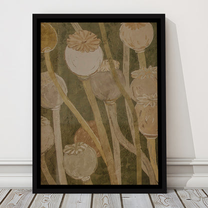Neutral Abstract Floral Oil Painting Muted Botanical Framed Canvas Print Wall Art, Gallery Framed Canvas Print Wall Art