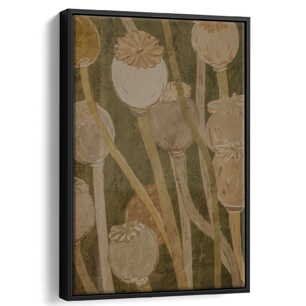 Neutral Abstract Floral Oil Painting Muted Botanical Framed Canvas Print Wall Art, Gallery Framed Canvas Print Wall Art