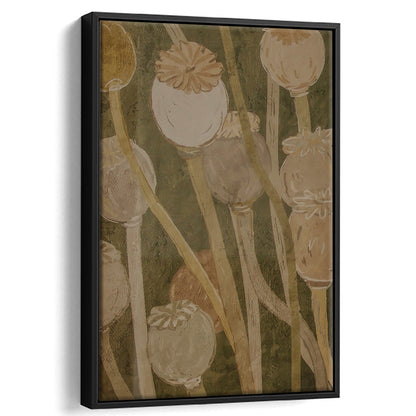 Neutral Abstract Floral Oil Painting Muted Botanical Framed Canvas Print Wall Art, Gallery Framed Canvas Print Wall Art