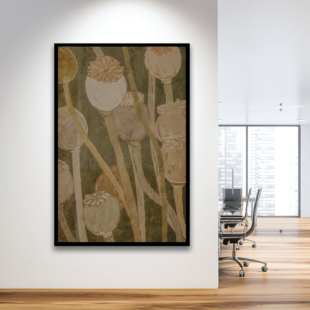 Neutral Abstract Floral Oil Painting Muted Botanical Framed Art Print Wall Decor, Gallery Framed Art Print Wall Decor