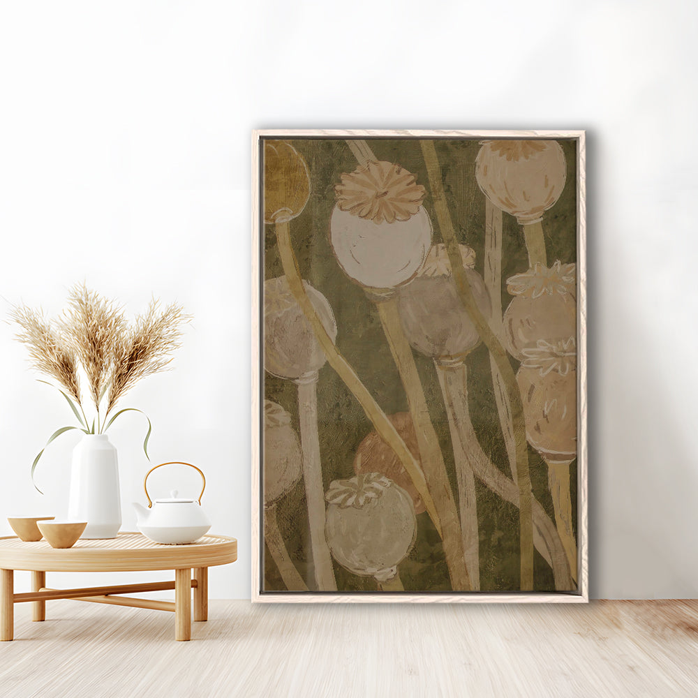 Neutral Abstract Floral Oil Painting Muted Botanical Framed Canvas Print Wall Art, Gallery Framed Canvas Print Wall Art