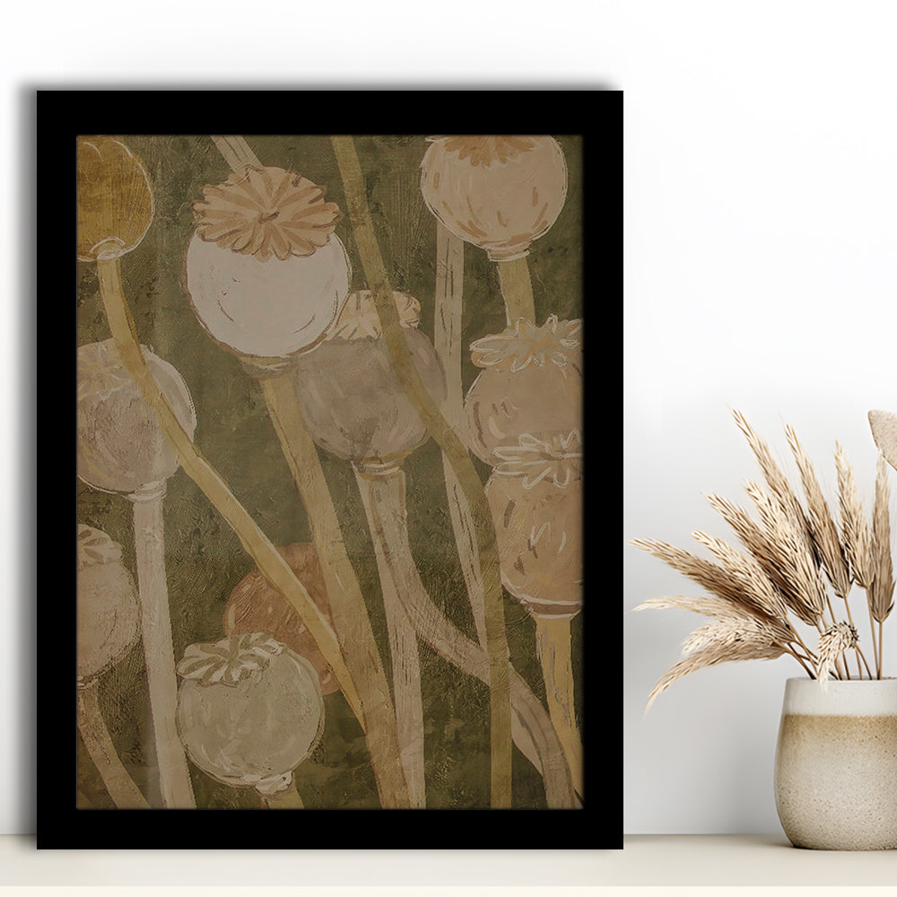 Neutral Abstract Floral Oil Painting Muted Botanical Framed Art Print Wall Decor, Gallery Framed Art Print Wall Decor