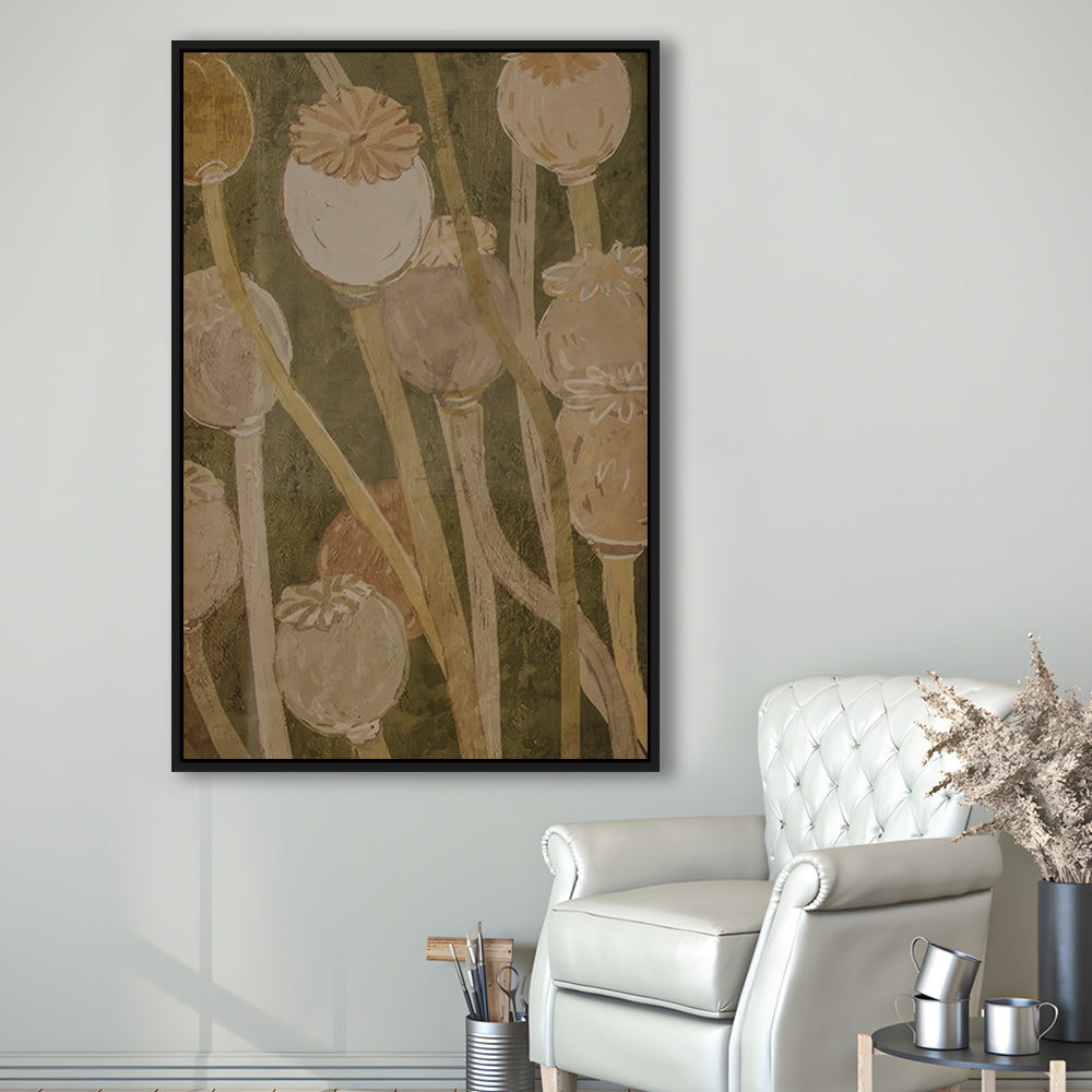 Neutral Abstract Floral Oil Painting Muted Botanical Framed Canvas Print Wall Art, Gallery Framed Canvas Print Wall Art