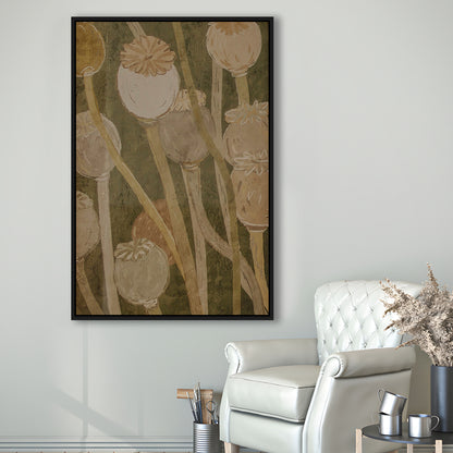 Neutral Abstract Floral Oil Painting Muted Botanical Framed Canvas Print Wall Art, Gallery Framed Canvas Print Wall Art