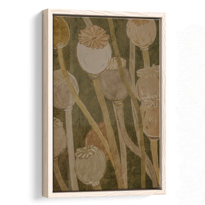 Neutral Abstract Floral Oil Painting Muted Botanical Framed Canvas Print Wall Art, Gallery Framed Canvas Print Wall Art