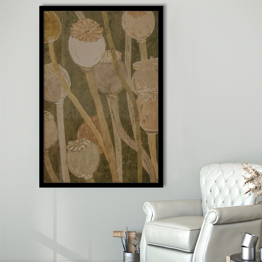 Neutral Abstract Floral Oil Painting Muted Botanical Framed Art Print Wall Decor, Gallery Framed Art Print Wall Decor