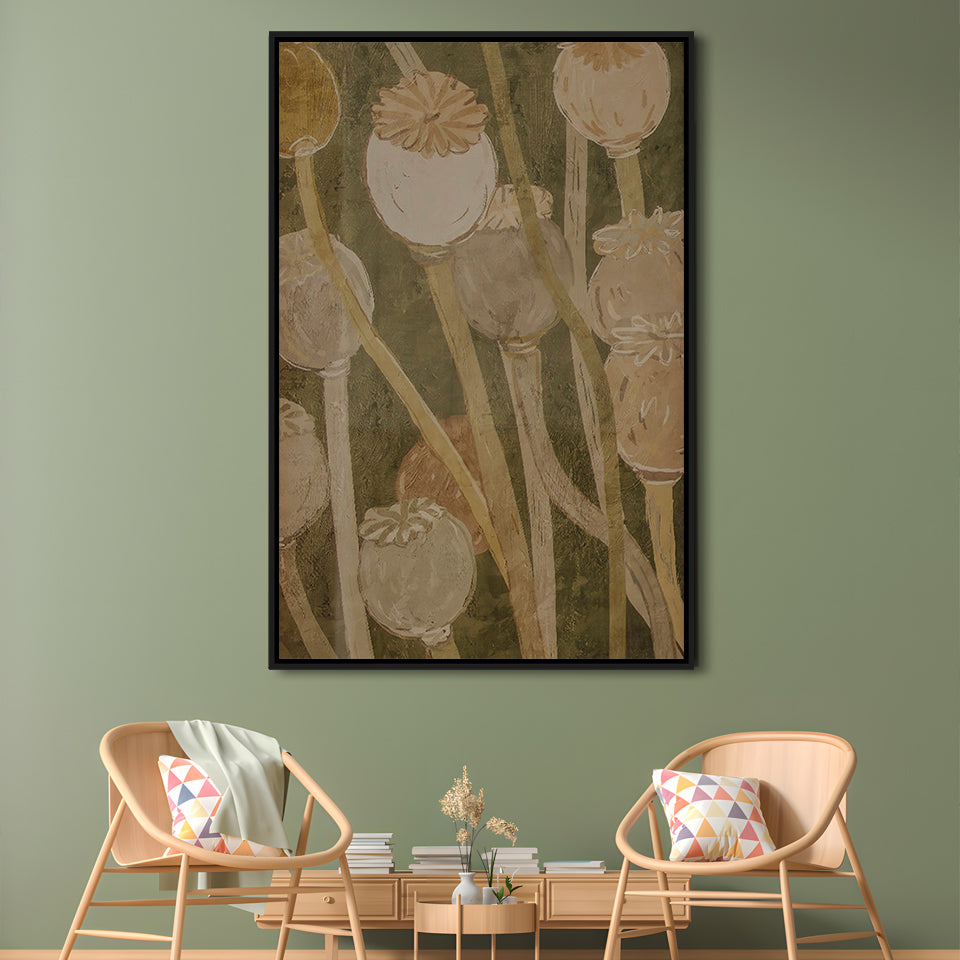Neutral Abstract Floral Oil Painting Muted Botanical Framed Canvas Print Wall Art, Gallery Framed Canvas Print Wall Art