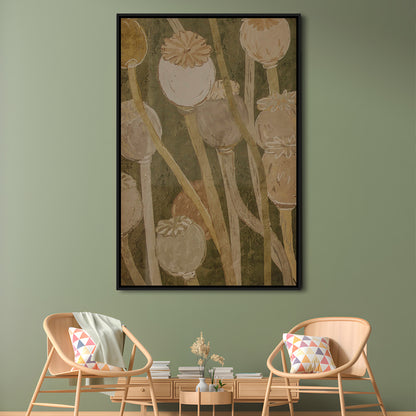 Neutral Abstract Floral Oil Painting Muted Botanical Framed Canvas Print Wall Art, Gallery Framed Canvas Print Wall Art