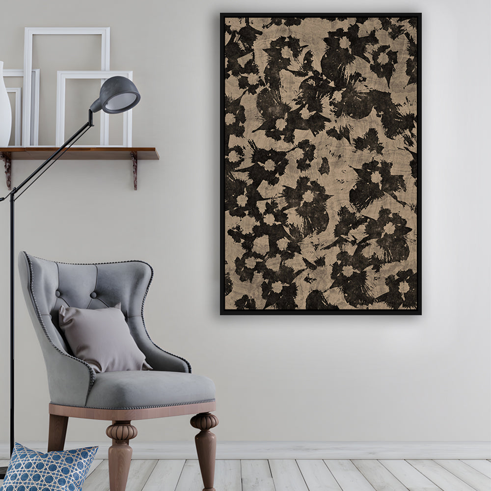 Neutral Abstract Floral Pattern Print Botanical Japanese Framed Canvas Print Wall Art, Minimalist Large-Scale Botanical