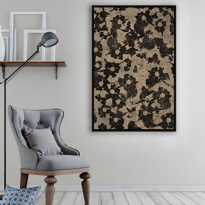 Neutral Abstract Floral Pattern Print Botanical Japanese Framed Canvas Print Wall Art, Minimalist Large-Scale Botanical
