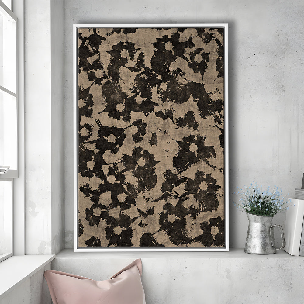 Neutral Abstract Floral Pattern Print Botanical Japanese Framed Canvas Print Wall Art, Minimalist Large-Scale Botanical