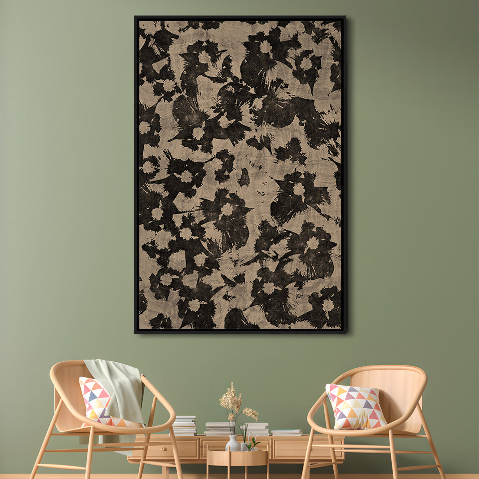 Neutral Abstract Floral Pattern Print Botanical Japanese Framed Canvas Print Wall Art, Minimalist Large-Scale Botanical
