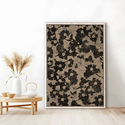 Neutral Abstract Floral Pattern Print Botanical Japanese Framed Canvas Print Wall Art, Minimalist Large-Scale Botanical