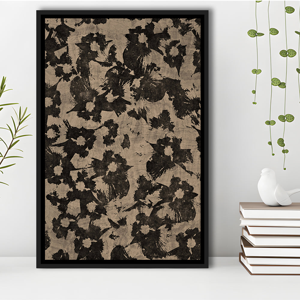 Neutral Abstract Floral Pattern Print Botanical Japanese Framed Canvas Print Wall Art, Minimalist Large-Scale Botanical