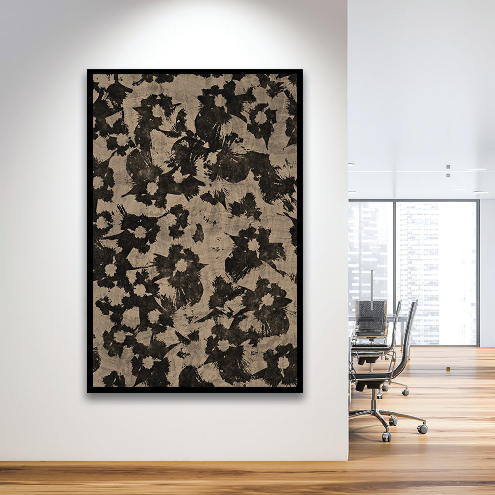 Neutral Abstract Floral Pattern Print Botanical Japanese Framed Art Print Wall Decor, Minimalist Large-Scale Botanical