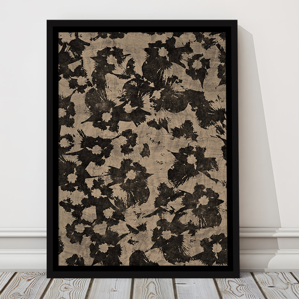 Neutral Abstract Floral Pattern Print Botanical Japanese Framed Canvas Print Wall Art, Minimalist Large-Scale Botanical
