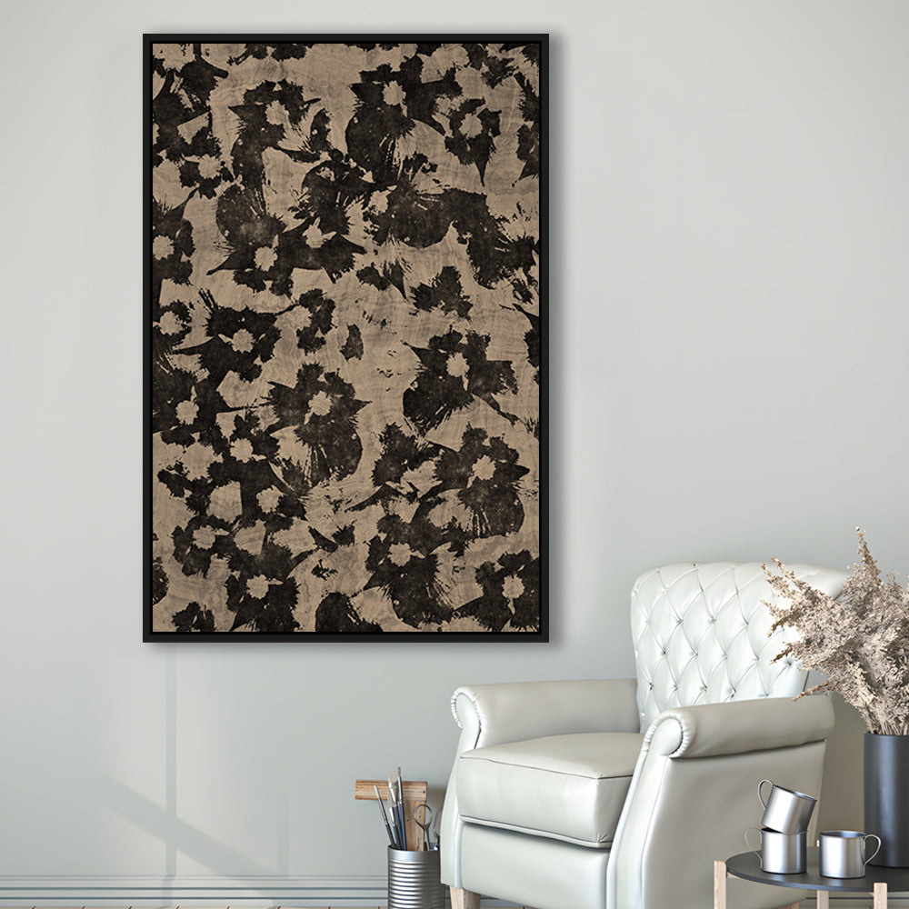 Neutral Abstract Floral Pattern Print Botanical Japanese Framed Canvas Print Wall Art, Minimalist Large-Scale Botanical