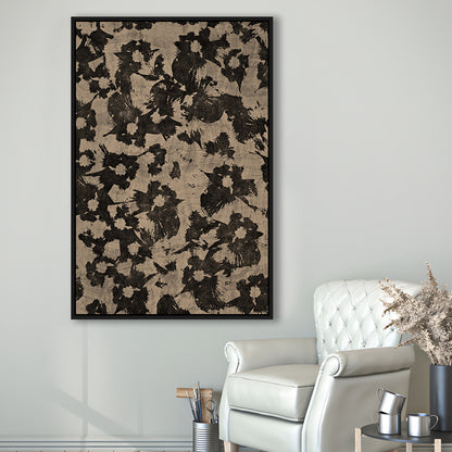 Neutral Abstract Floral Pattern Print Botanical Japanese Framed Canvas Print Wall Art, Minimalist Large-Scale Botanical