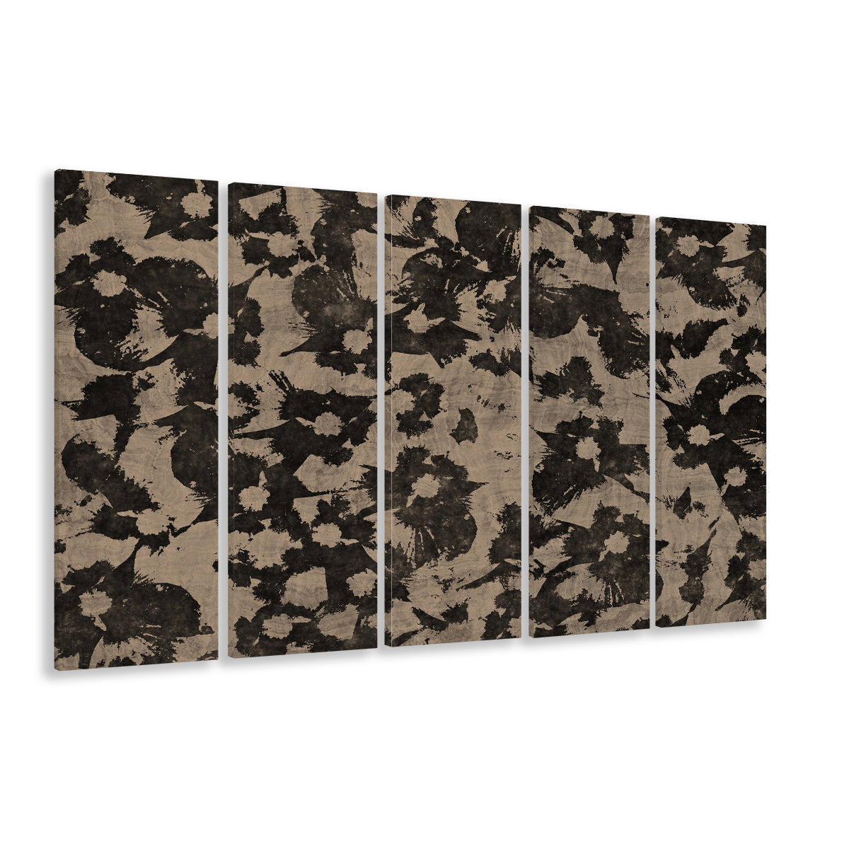 Neutral Abstract Floral Pattern Botanical Japanese 5 Panels Canvas Print Wall Art, Minimalist Large-Scale Botanical