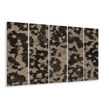 Neutral Abstract Floral Pattern Botanical Japanese 5 Panels Canvas Print Wall Art, Minimalist Large-Scale Botanical