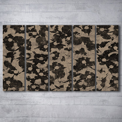 Neutral Abstract Floral Pattern Botanical Japanese 5 Panels Canvas Print Wall Art, Minimalist Large-Scale Botanical