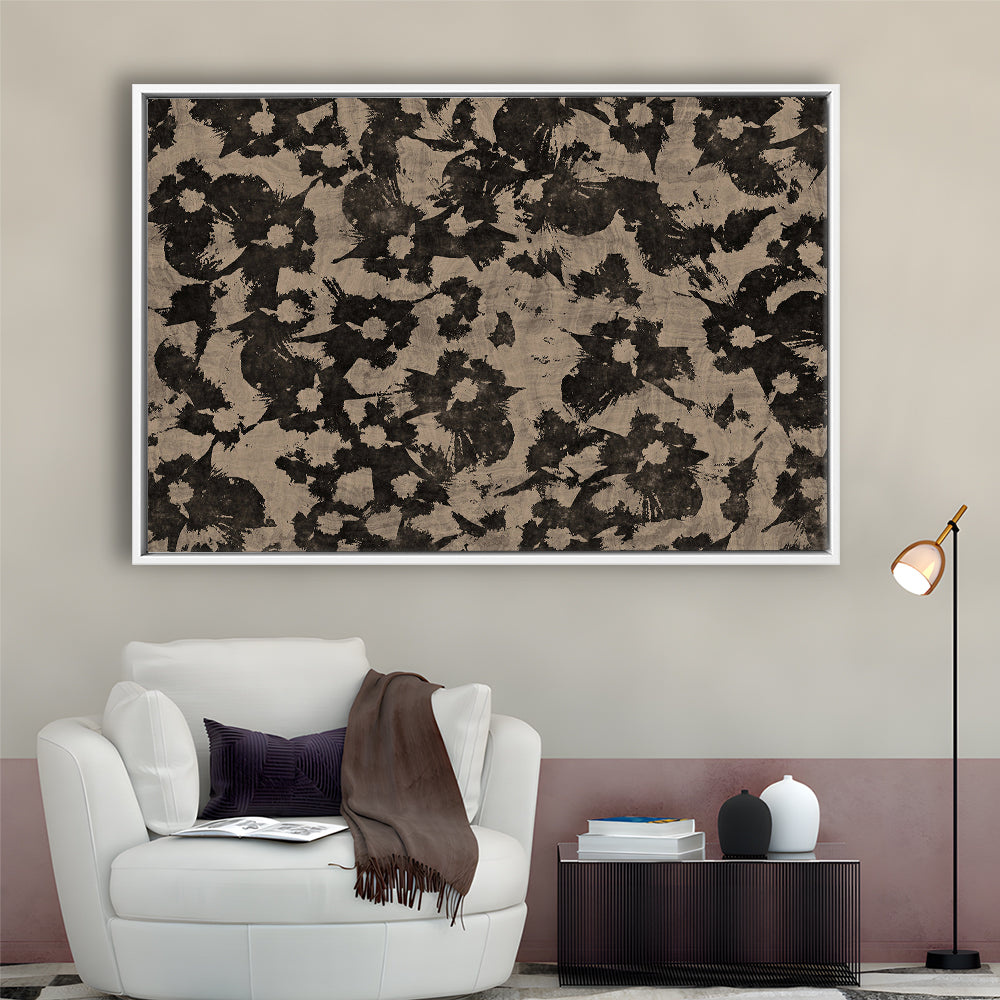 Neutral Abstract Floral Pattern Botanical Japanese Framed Canvas Print Wall Art, Minimalist Large-Scale Botanical