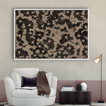 Neutral Abstract Floral Pattern Botanical Japanese Framed Canvas Print Wall Art, Minimalist Large-Scale Botanical