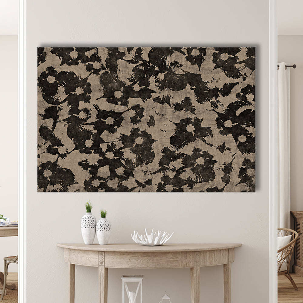 Neutral Abstract Floral Pattern Botanical Japanese Canvas Print Wall Art, Minimalist Large-Scale Botanical