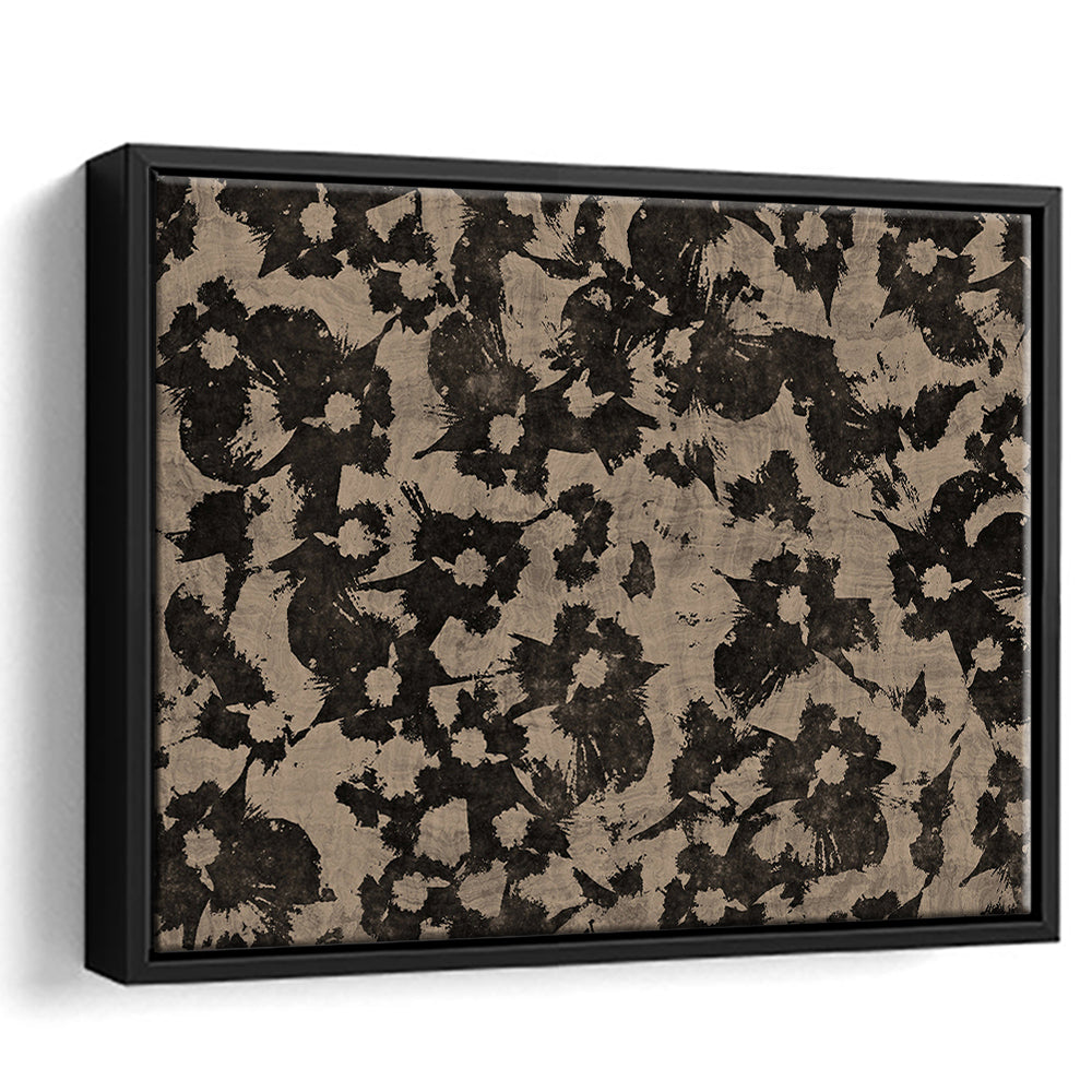 Neutral Abstract Floral Pattern Botanical Japanese Framed Canvas Print Wall Art, Minimalist Large-Scale Botanical