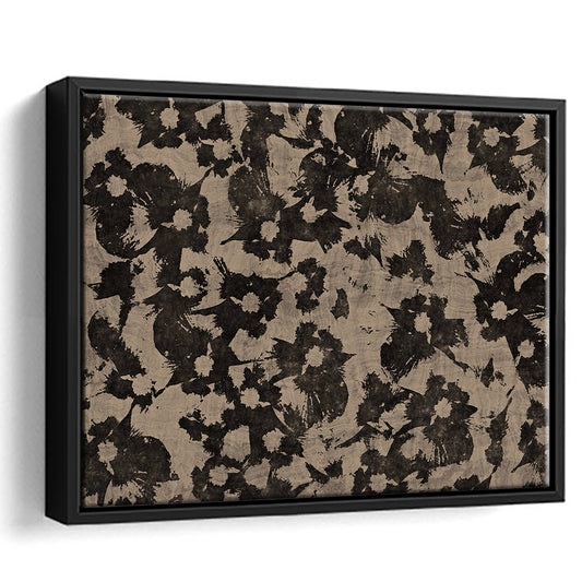 Neutral Abstract Floral Pattern Botanical Japanese Framed Canvas Print Wall Art, Minimalist Large-Scale Botanical