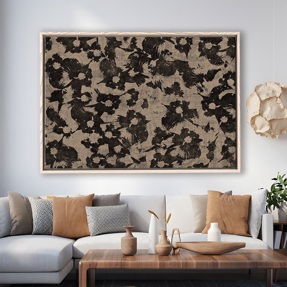 Neutral Abstract Floral Pattern Botanical Japanese Framed Canvas Print Wall Art, Minimalist Large-Scale Botanical