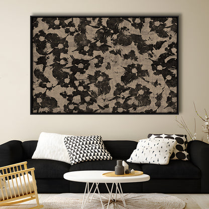 Neutral Abstract Floral Pattern Botanical Japanese Framed Canvas Print Wall Art, Minimalist Large-Scale Botanical
