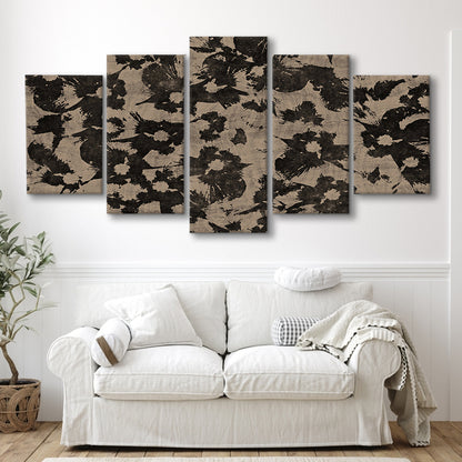 Neutral Abstract Floral Pattern Botanical Japanese Mixed Canvas Print Wall Art, Minimalist Large-Scale Botanical