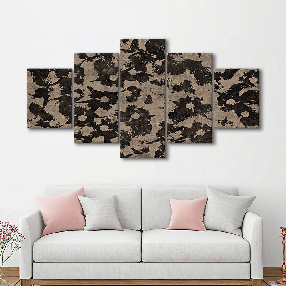 Neutral Abstract Floral Pattern Botanical Japanese Mixed Canvas Print Wall Art, Minimalist Large-Scale Botanical