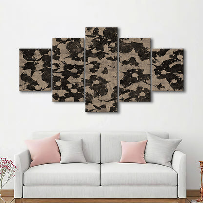Neutral Abstract Floral Pattern Botanical Japanese Mixed Canvas Print Wall Art, Minimalist Large-Scale Botanical
