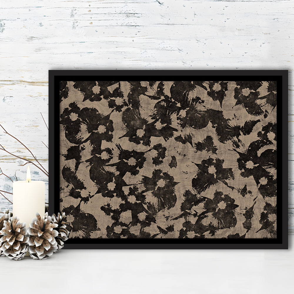 Neutral Abstract Floral Pattern Botanical Japanese Framed Canvas Print Wall Art, Minimalist Large-Scale Botanical