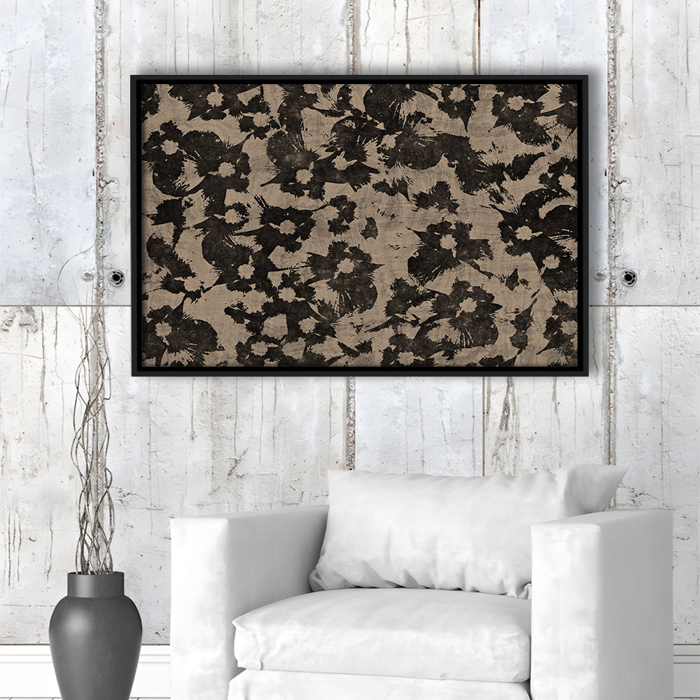 Neutral Abstract Floral Pattern Botanical Japanese Framed Canvas Print Wall Art, Minimalist Large-Scale Botanical