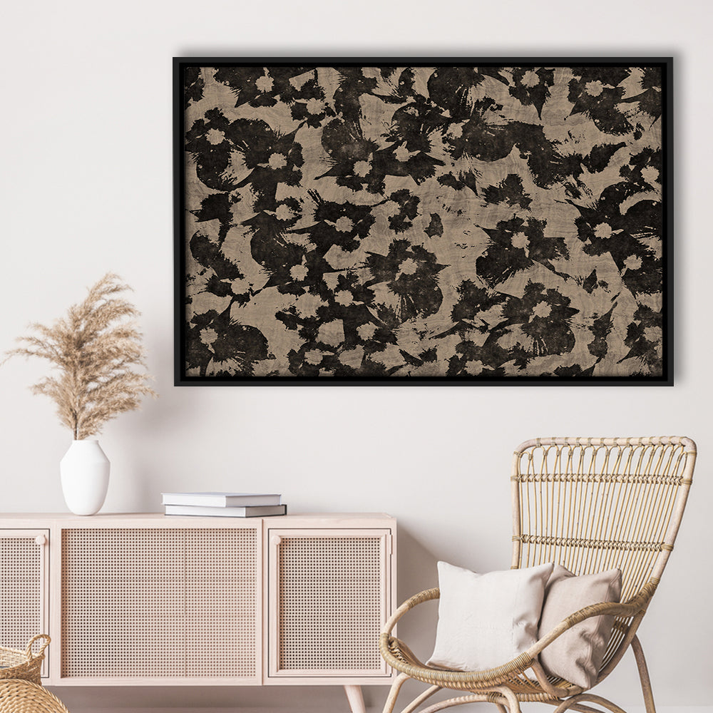 Neutral Abstract Floral Pattern Botanical Japanese Framed Canvas Print Wall Art, Minimalist Large-Scale Botanical