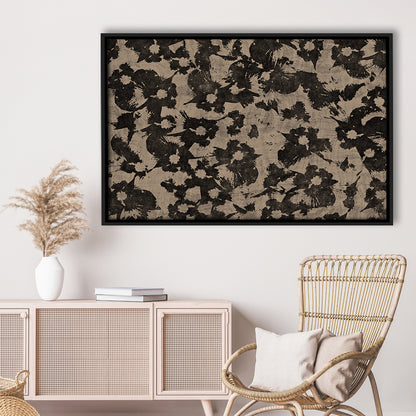 Neutral Abstract Floral Pattern Botanical Japanese Framed Canvas Print Wall Art, Minimalist Large-Scale Botanical