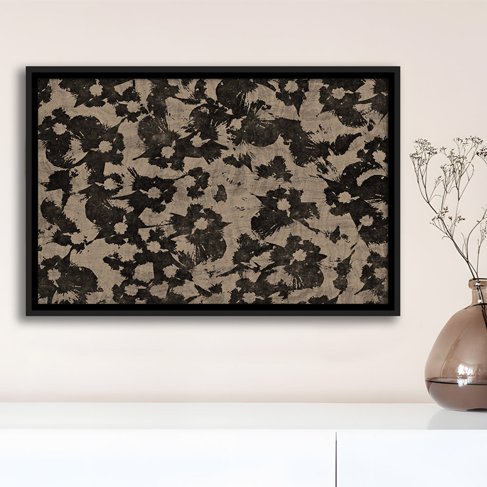 Neutral Abstract Floral Pattern Botanical Japanese Framed Canvas Print Wall Art, Minimalist Large-Scale Botanical