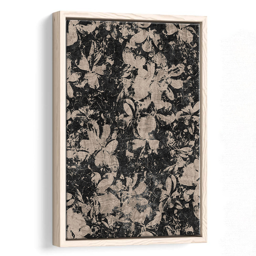 Neutral Abstract Floral Pattern Framed Canvas Print Wall Art, Modern Botanical Minimalist Large-Scale Floral Textile Art