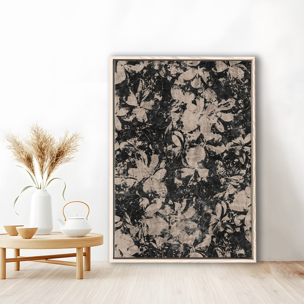 Neutral Abstract Floral Pattern Framed Canvas Print Wall Art, Modern Botanical Minimalist Large-Scale Floral Textile Art