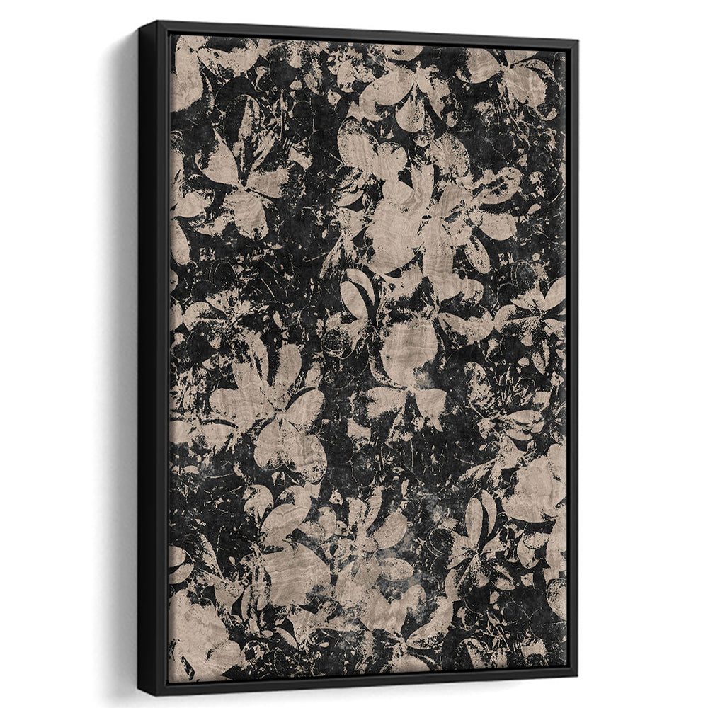 Neutral Abstract Floral Pattern Framed Canvas Print Wall Art, Modern Botanical Minimalist Large-Scale Floral Textile Art