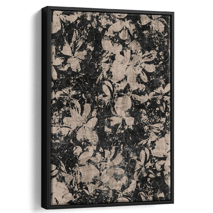 Neutral Abstract Floral Pattern Framed Canvas Print Wall Art, Modern Botanical Minimalist Large-Scale Floral Textile Art