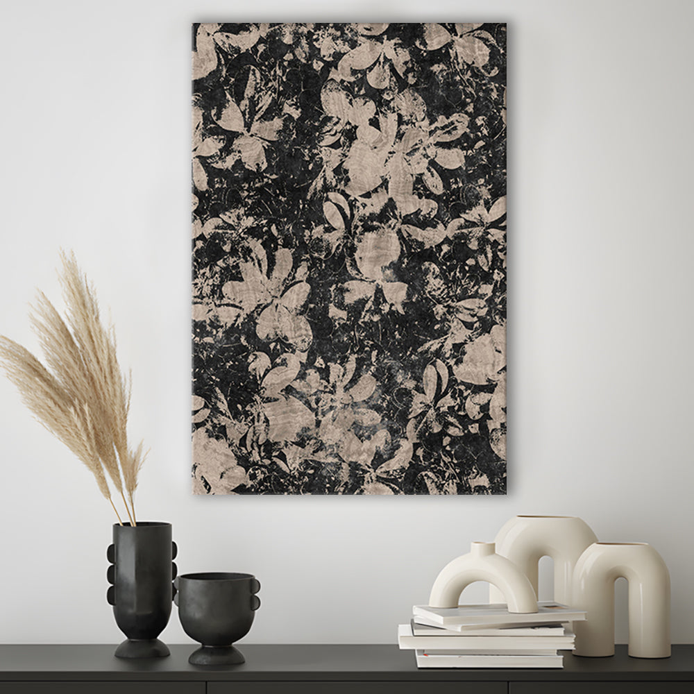 Neutral Abstract Floral Pattern Canvas Print Wall Art, Modern Botanical Minimalist Large-Scale Floral Textile Art