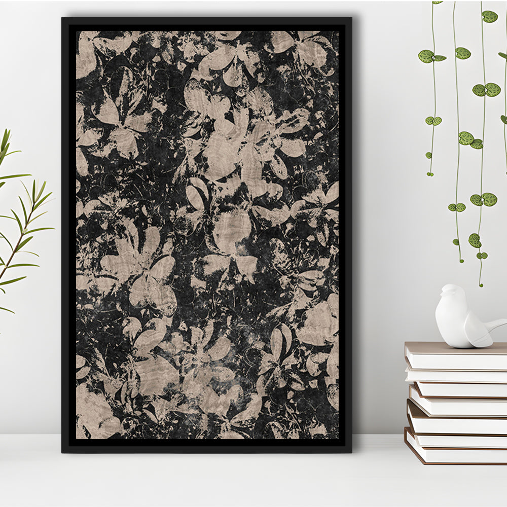 Neutral Abstract Floral Pattern Framed Canvas Print Wall Art, Modern Botanical Minimalist Large-Scale Floral Textile Art