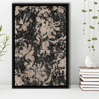 Neutral Abstract Floral Pattern Framed Canvas Print Wall Art, Modern Botanical Minimalist Large-Scale Floral Textile Art