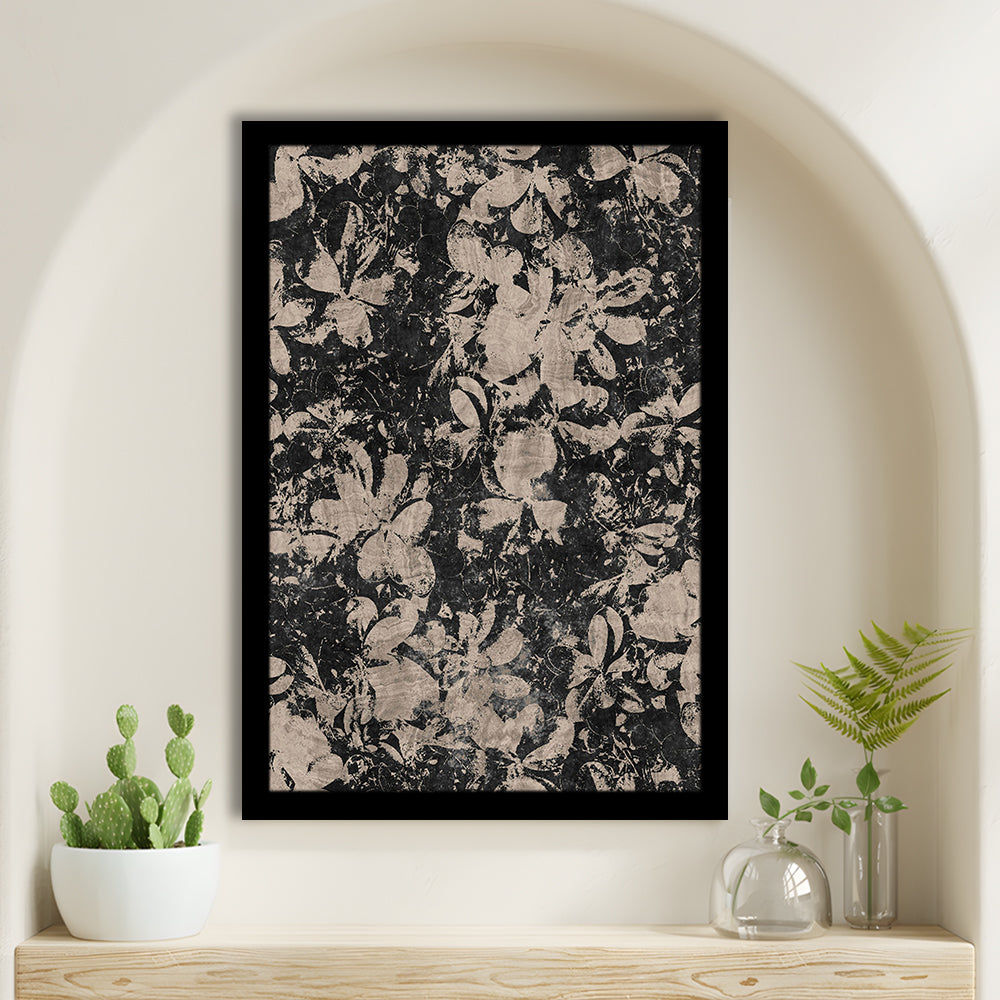 Neutral Abstract Floral Pattern Framed Art Print Wall Decor, Modern Botanical Minimalist Large-Scale Floral Textile Art